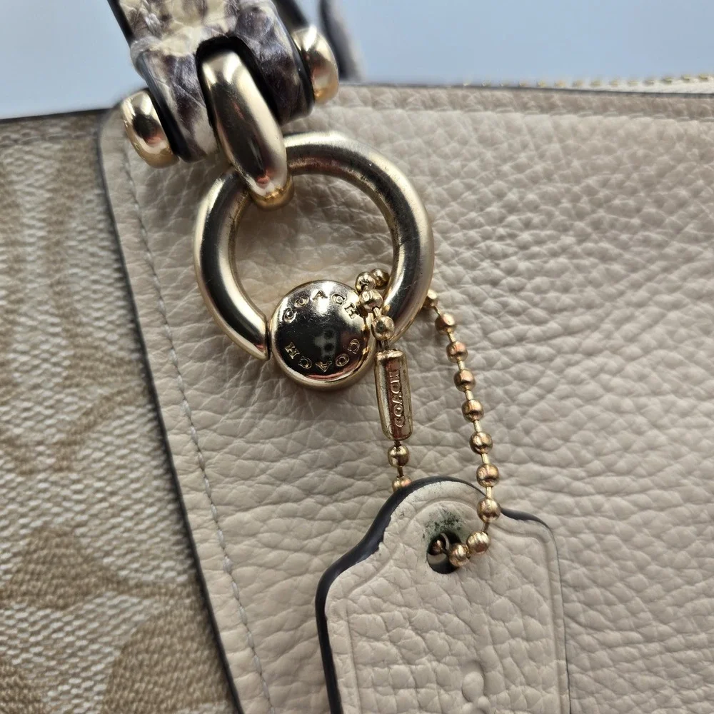 Coach Kacey Satchel Bag C7261 In Colorblock Signature Canvas Tan Double Handle